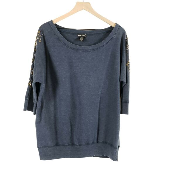 Wet Seal Womens Size L Blue Rhinestone Embellished 1/2 Sleeve Sweater Top - Picture 1 of 9
